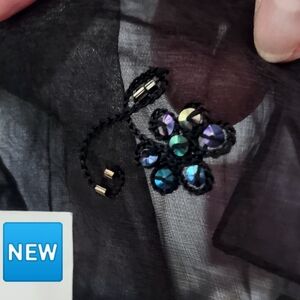 Sequins Flowers Black Decorative Sheer Scarf
